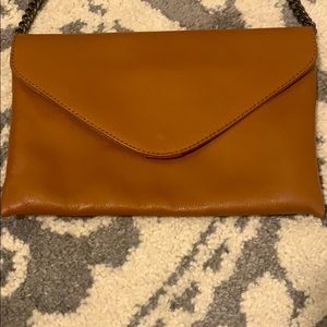 J Crew Real leather clutch with chain